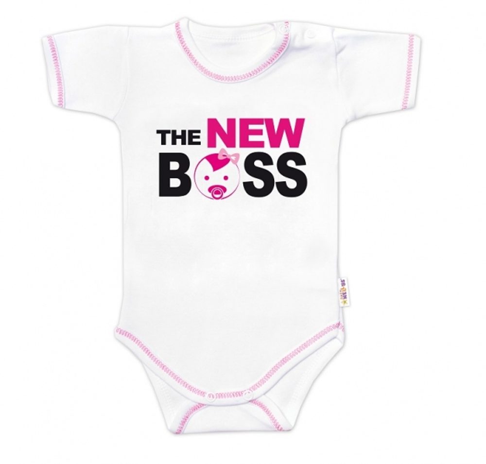 Baby Nellys Body krátký rukáv s vtipným textem Baby Nellys, The New Boss, holka - 68 (3-6m)