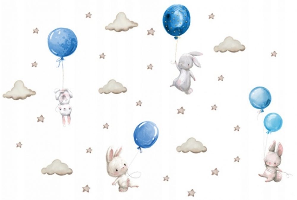 TULIMI Nálepky, dekorace na zeď Tulimi - Zajíc s balónky XXL, modrá