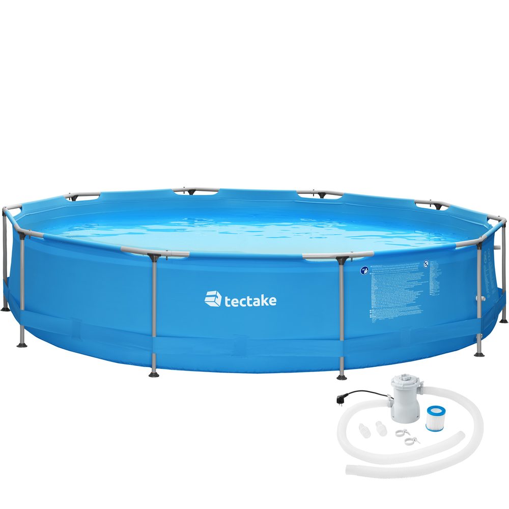 tectake 402896 bazén kruhový s ocelovou konstrukcí a filtračním čerpadlem ø 360 x 76 cm - modrá - modrá