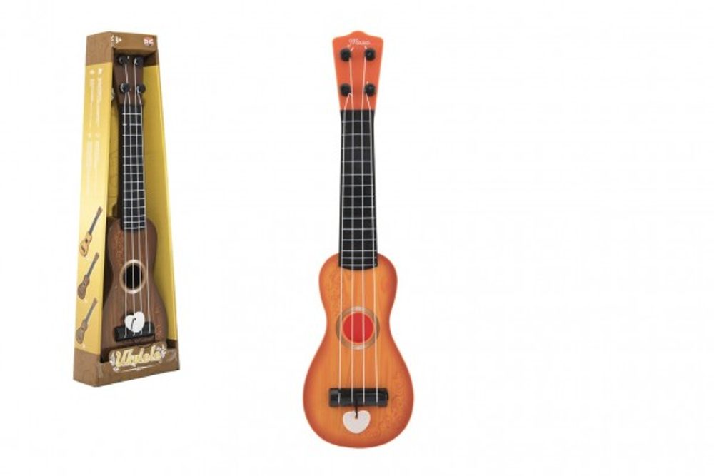 Teddies Ukulele/kytara plast 39cm s trsátkem 2 barvy v krabičce 12x40x5cm