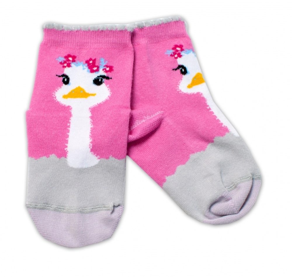 Baby Nellys Bavlněné ponožky Pštros - tmavě růžové - 92-98 (18-36m)