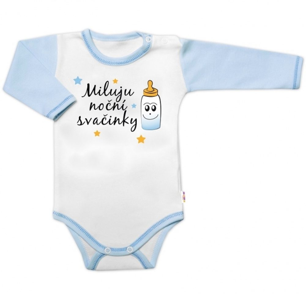 Baby Nellys Body dl. rukáv s vtip. textem Baby Nellys, Miluju noční svačinky, vel. 86, kluk