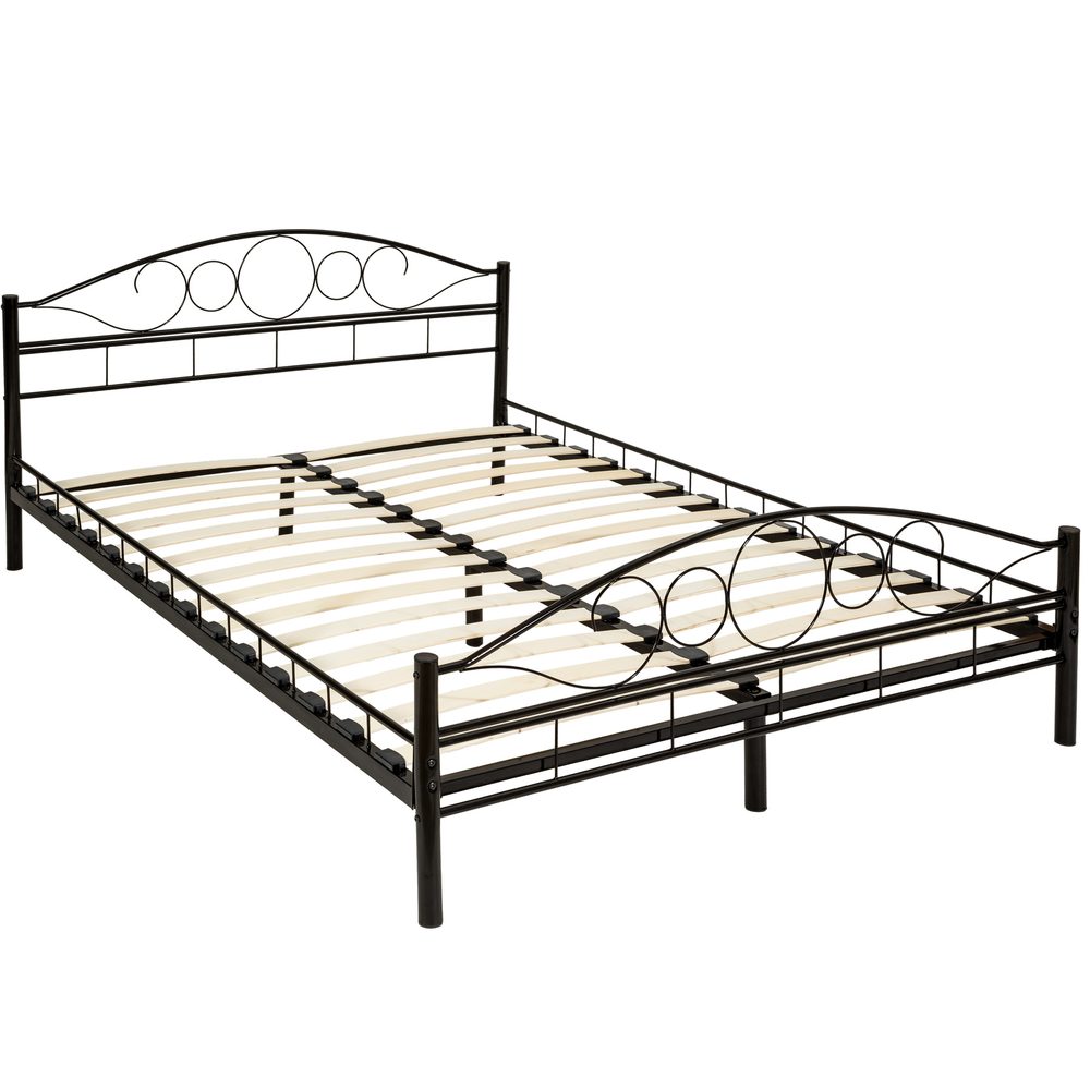 tectake 404515 kovová postel dvoulůžková romance včetně lamelových roštů - černá/černá - černá/černá