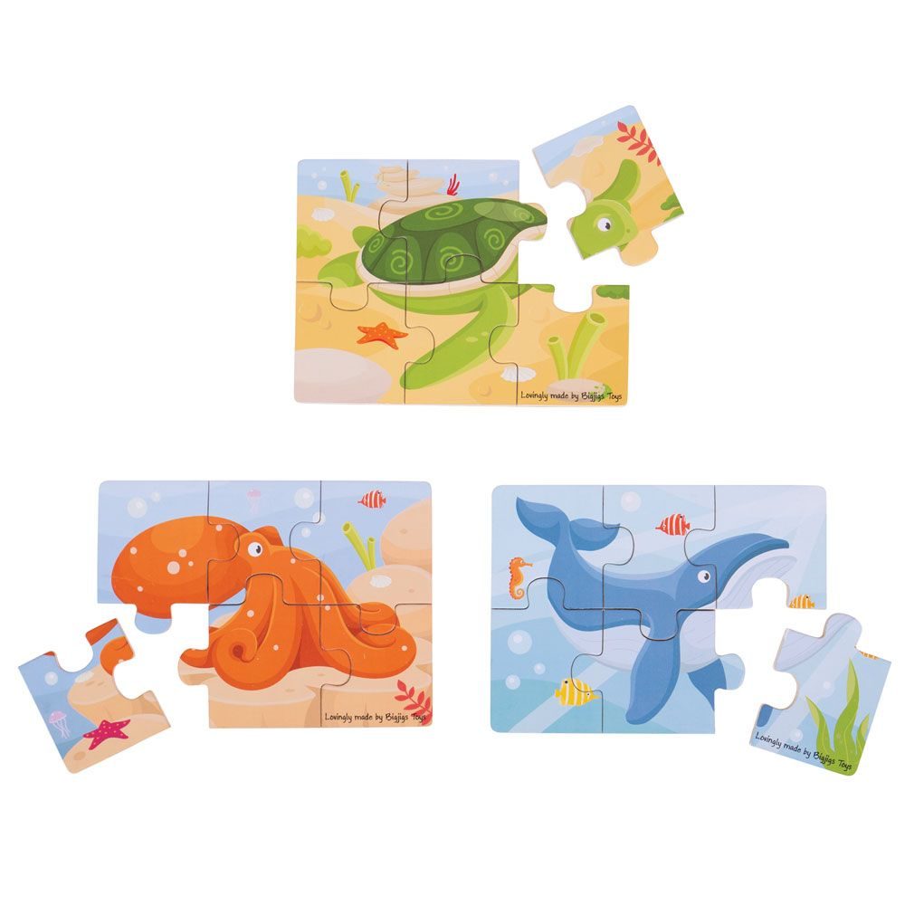 Bigjigs Toys puzzle 3v1 mořská zvířátka