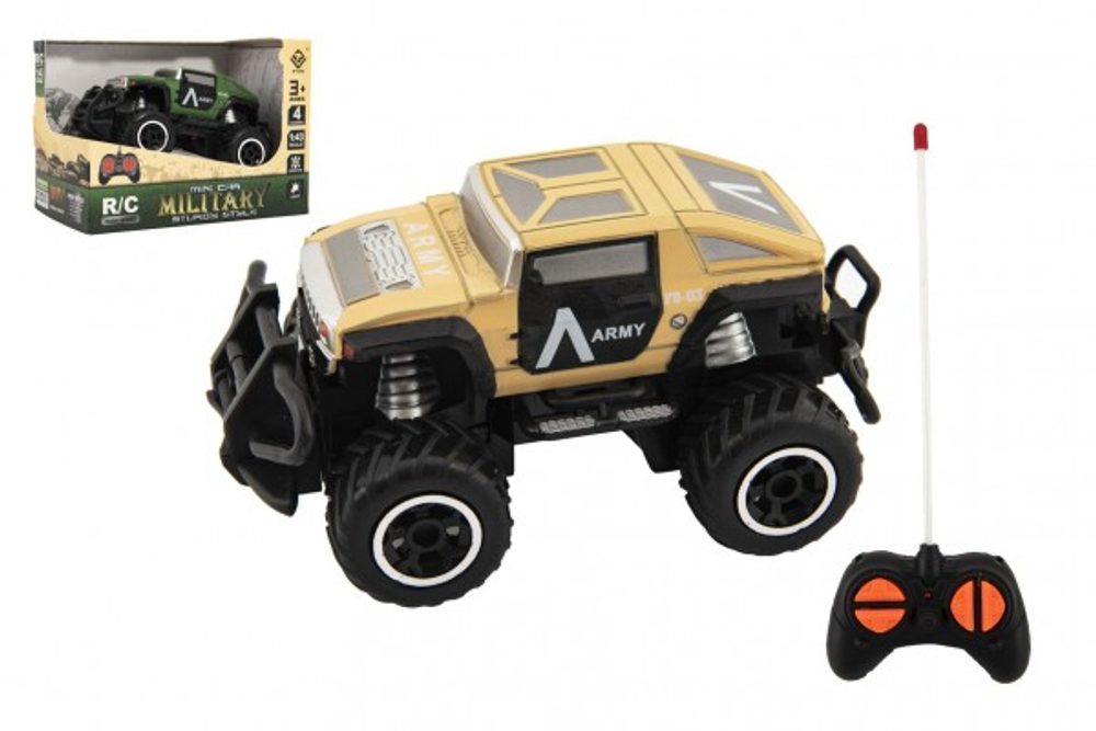 Teddies Auto RC mini vojenské SUV plast 14cm 27MHz na dálk. ovl. na bat. se světl. 2 barvy v krab. 16x12x10