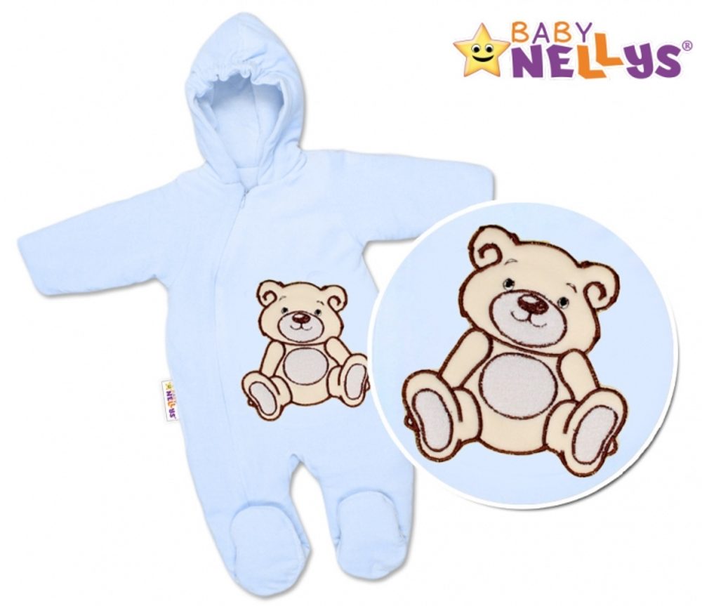 BABY NELLYS Kombinézka/overálek Teddy Bear, velikost: 74 - sv. modrá - 56 (1-2m) - 62 (2-3m)