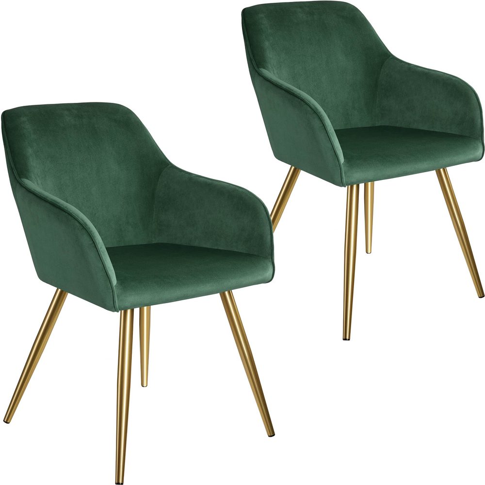 tectake 403998 2x židle marilyn sametový vzhled zlatá - tmavě zelená/zlatá - tmavě zelená/zlatá