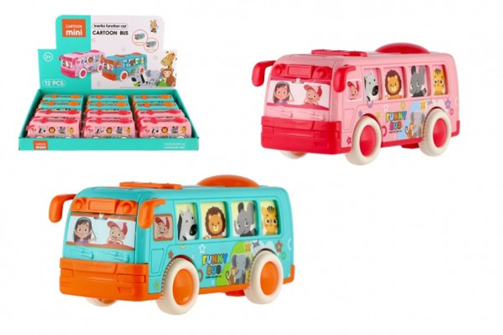 Teddies Autobus pro nejmenší plast 12cm na setrvačník 2 barvy 12ks v boxu