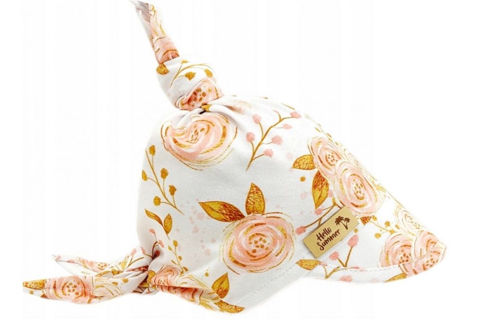 Baby Nellys Dětský bavlněný šátek s kšiltem na zavazování, Premium Baby Nellys, růže