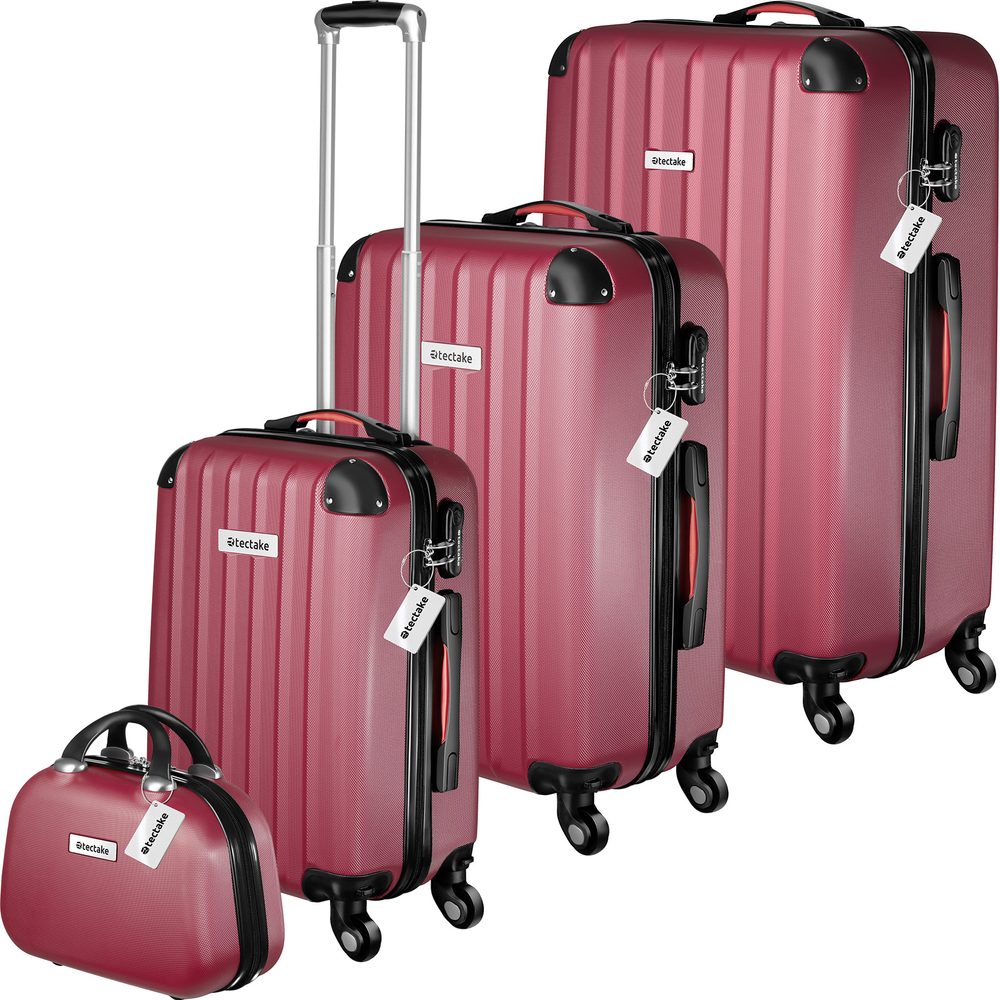 tectake 404986 cestovní kufry cleo s váhou na zavazadla – sada 4 ks - vínová - vínová