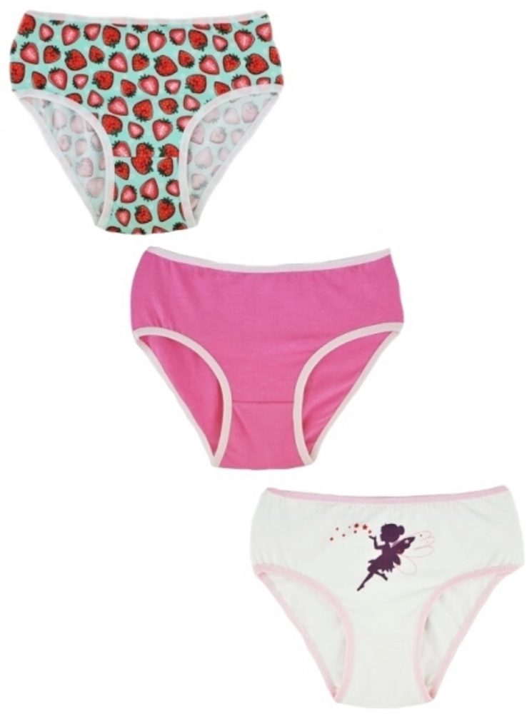 Baby Nellys Dívčí bavlněné kalhotky, Strawberry- 3ks v balení, růžová/bílá/mátová, vel. 122/128 cm
