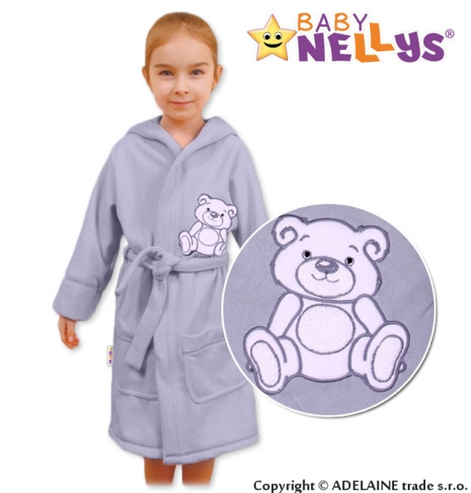 Baby Nellys Dětský župan - Medvídek Teddy Bear, 98/104 - šedý