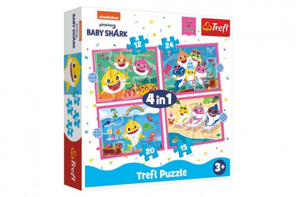 Trefl Puzzle 4v1 Rodina žraloků/Baby Shark v krabici 28x28x6cm