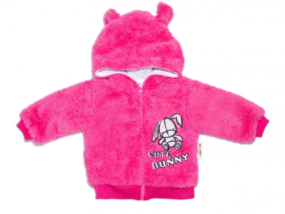 Baby Nellys Zimní kabátek chlupáčková bundička s kapucí Cute Bunny Baby Nellys - malinová, vel. 68 - 80 (9-12m)