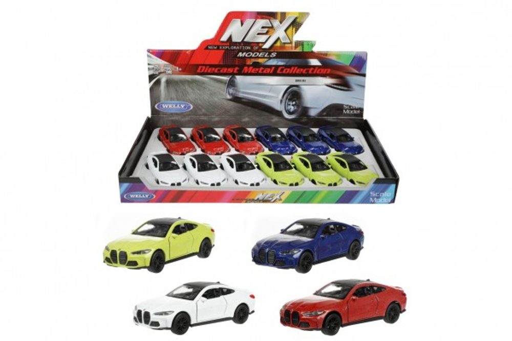 Teddies Auto Welly BMW M4 kov/plast 12cm 4 barvy na zpětné natažení 12ks v boxu