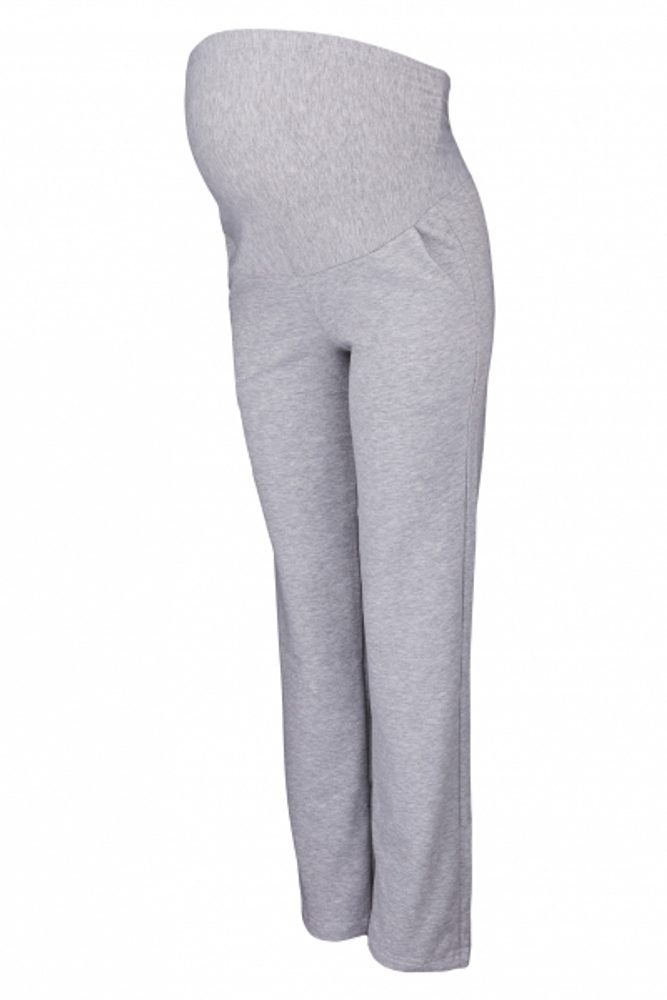 Be MaaMaa Těhotenské kalhoty s elastickým pásem a kapsami - šedý melírek, vel. M - M (38)