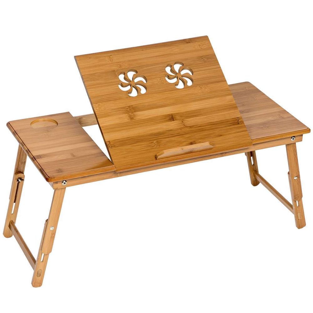 tectake 401654 stolek na notebook do postele 72x35x26cm skládací sklonitelný výškově stavitelný - hnědá hnědá dřevo