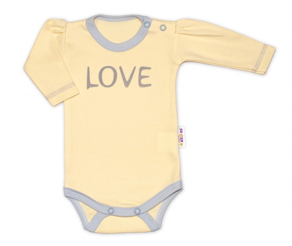 Baby Nellys Body dlouhý rukáv Love - žluté, vel. 56 - 56 (1-2m)