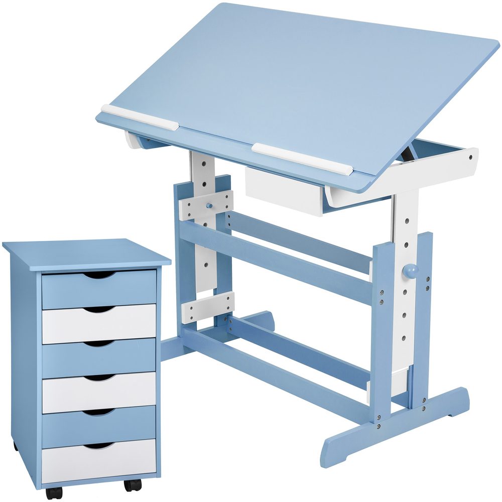 tectake 401241 psací stůl rostoucí s pojízdným kontejnérem - modrá - modrá