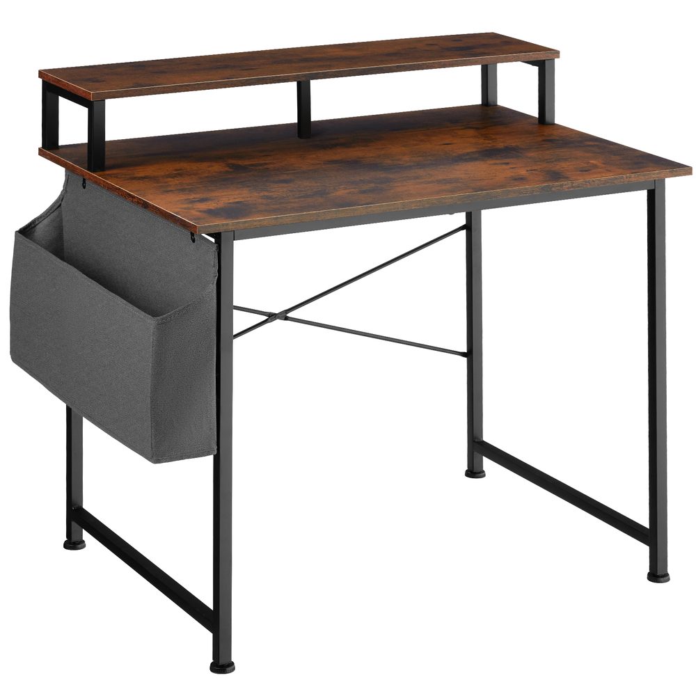 tectake 404664 psací stůl s policí a látkovým úložným boxem - Industriální dřevo tmavé, rustikální - Industriální dřevo tmavé