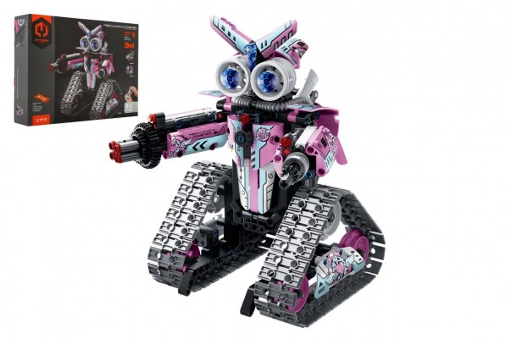 Teddies Robot RC skládací plast 15x23cm 2,4GHz na baterie se světlem, zvukem růžový v krabici 31x23x7cm