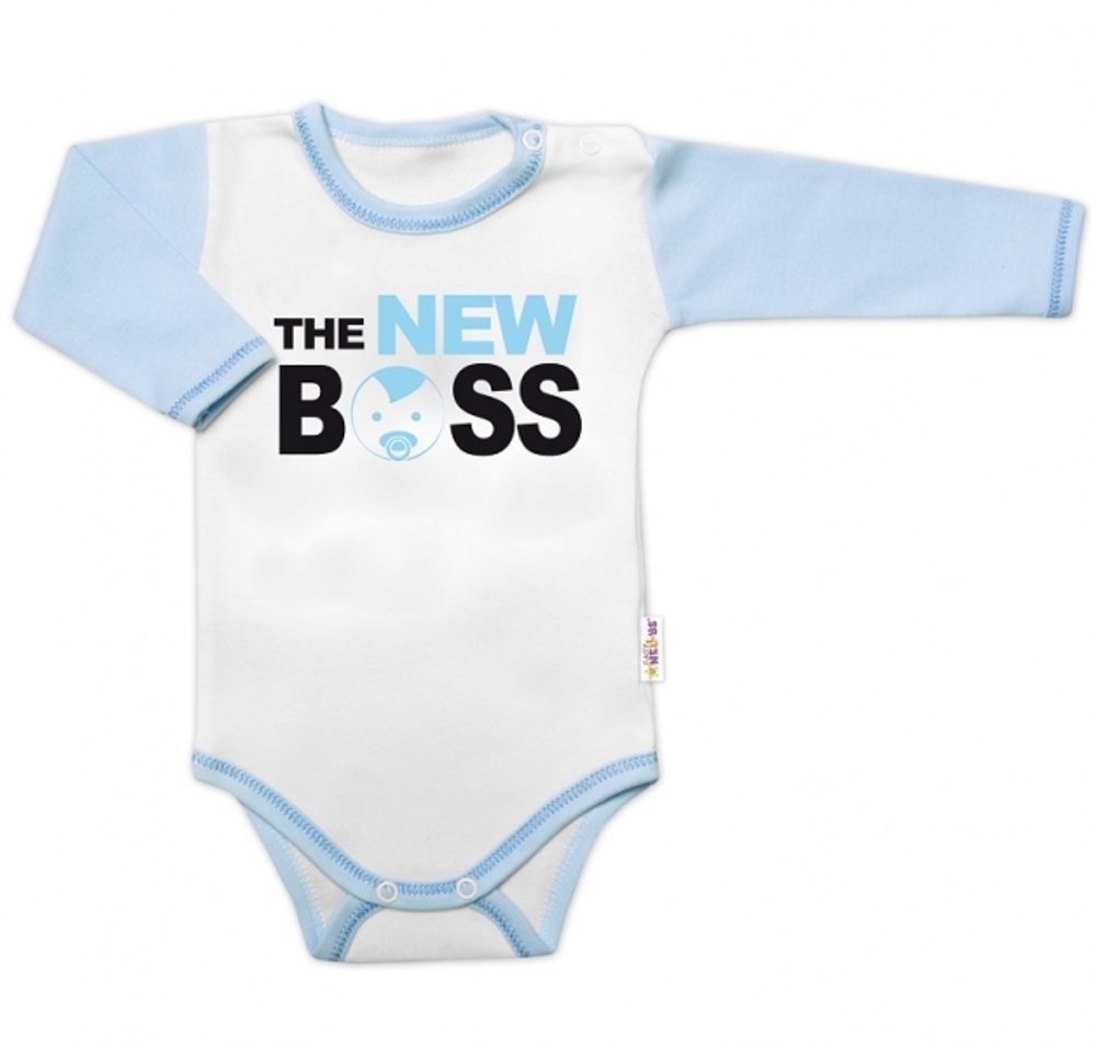 Baby Nellys Body dlouhý rukáv s vtipným textem Baby Nellys, The New Boss, kluk - 80 (9-12m)