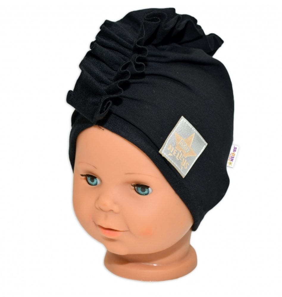 Baby Nellys Jarní/podzimní bavlněná čepice - turban, černá, 68/74 - 80-86 (12-18m)