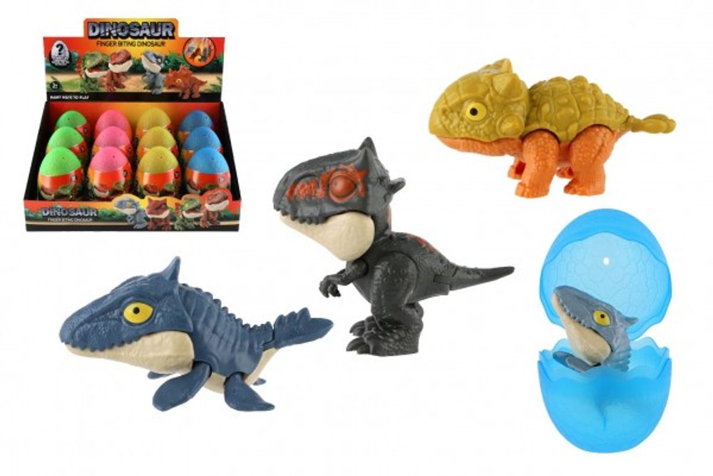 Teddies Dinosaurus kousací ve vajíčku plast 10cm 4 barvy 12ks v boxu