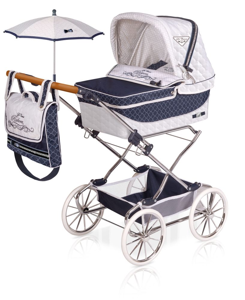 DeCuevas 82037 Skládací kočárek pro panenky REBORN se slunečníkem a doplňky TOP Collection 2020 - 90 cm