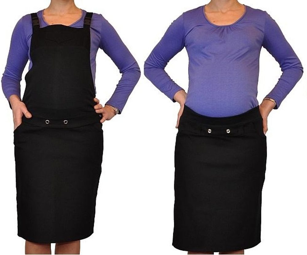 Be MaaMaa Těhotenské šaty/sukně s láclem - černé, vel. L - L (40)
