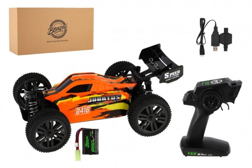 Teddies Auto RC Buggy Bonzai Jubatus terénní 30cm plast oranžové 2,4GHz na bat.+2xdob. pack v krab. 40x14x21