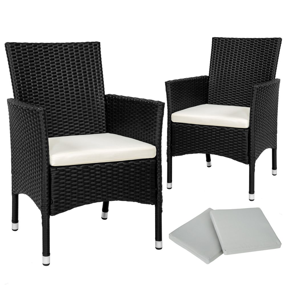 tectake 404549 2 zahradní židle ratanové vč. 4 povlaků - černá/béžová - černá/béžová