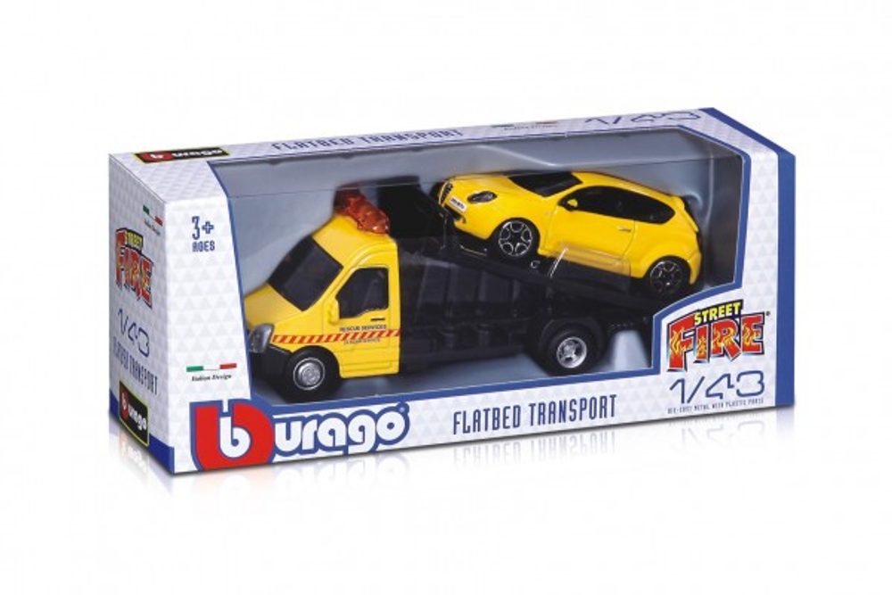 Popron.cz Auto/kamion Bburago odtahovka + auto 1:43 kov/plast 21cm 6 barev v krabičce 22x9x6,5cm