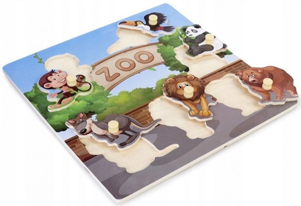 TULIMI Dřevěné zábavné, vkládací puzzle Tulimi - Zoo - 6 dílků