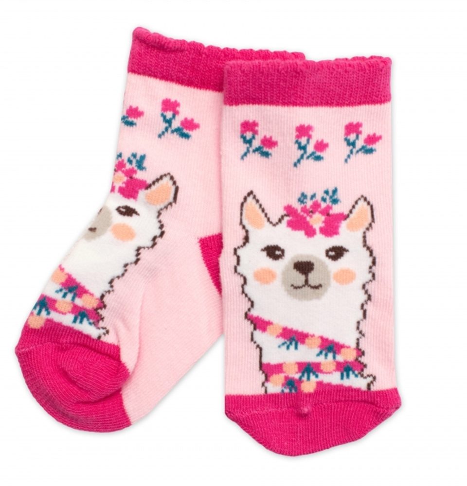 BN Dětské bavlněné ponožky Lama - růžové - 19-22