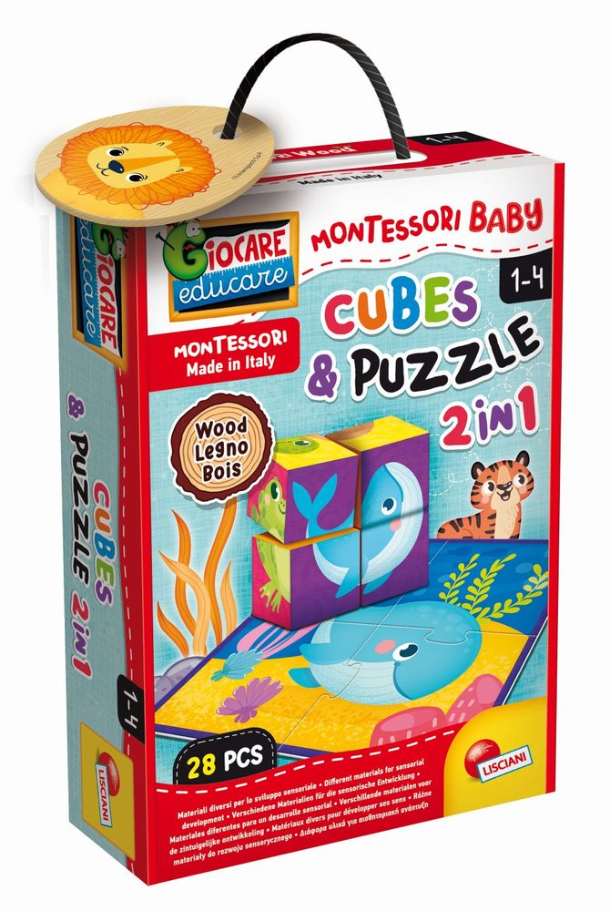 Liscianigioch MONTESSORI DŘEVĚNÉ KOSTKY A PUZZLE