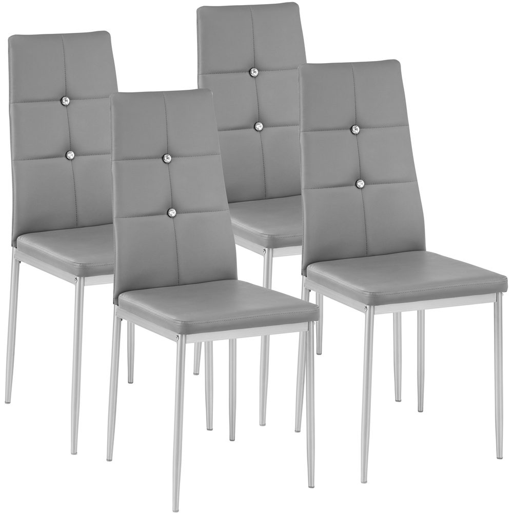 tectake 402545 4 jídelní židle, ozdobné kamínky - šedá - šedá