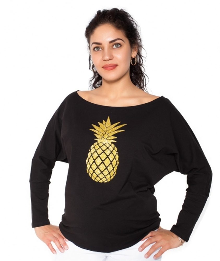 Be MaaMaa Těhotenská mikina, triko Ananas - černé, vel. XS - XL (42)