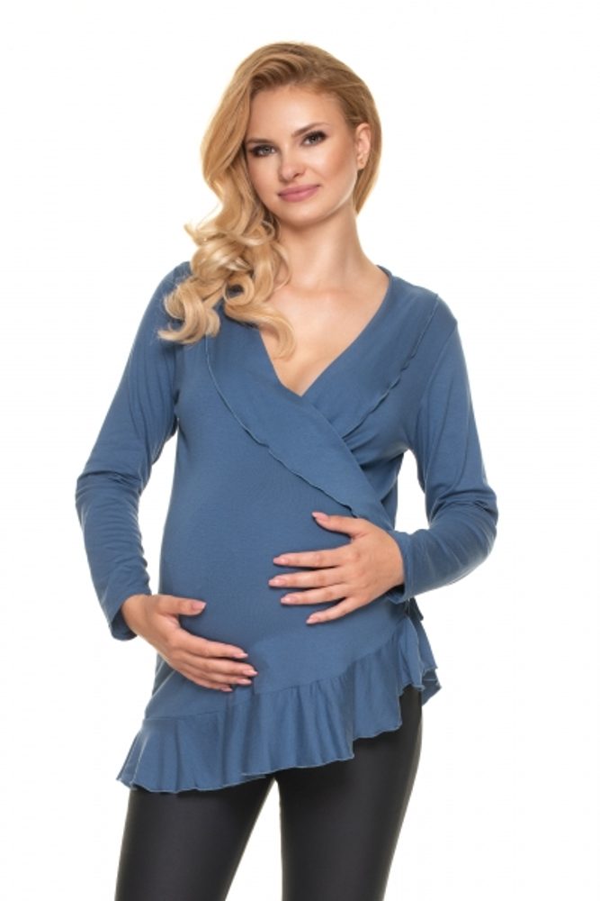 Be MaaMaa Zavinovací těhotenská/kojící tunika dl. rukáv - modrá, vel. L/XL - L/XL