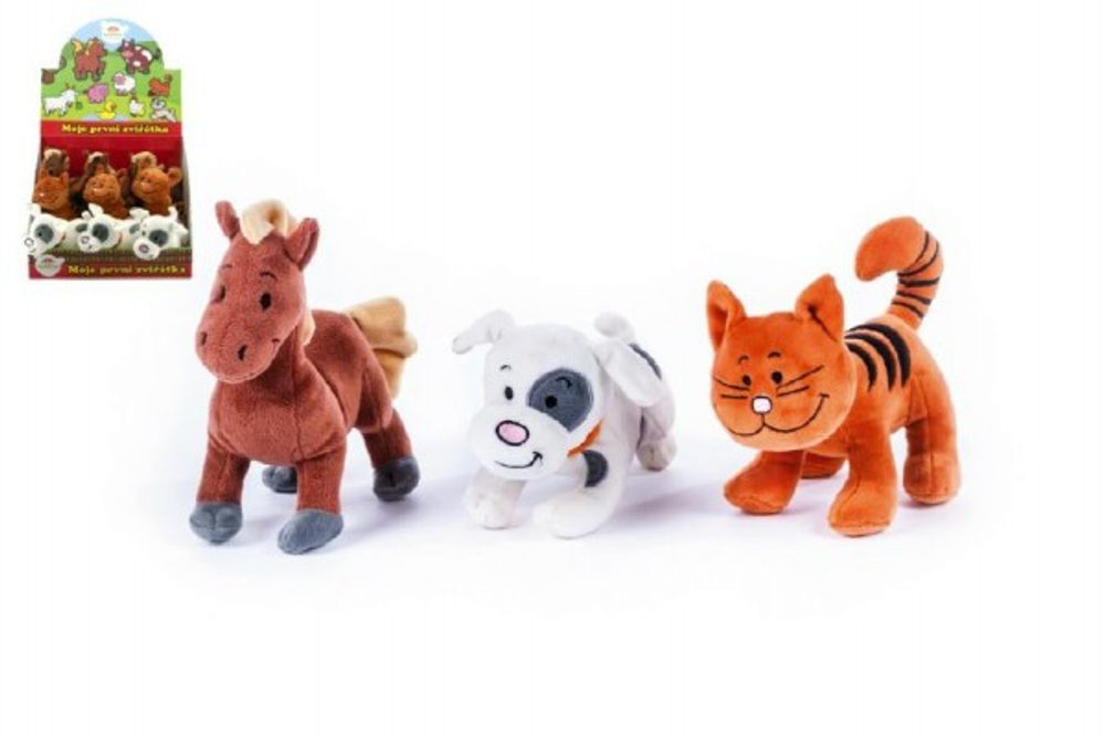 Teddies Zvířátko plyš 18-20cm Moje první zvířátka se zvukem asst 3 druhy 9ks v boxu