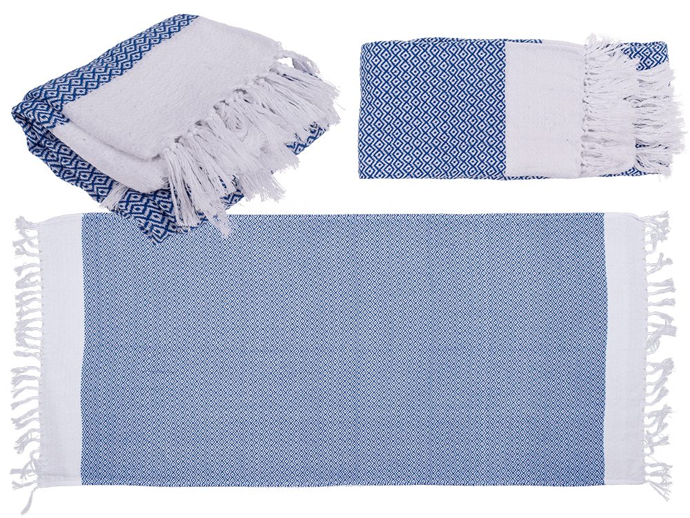 Popron.cz Modro-bílý ručník Premium Fouta (do sauny a na pláž)