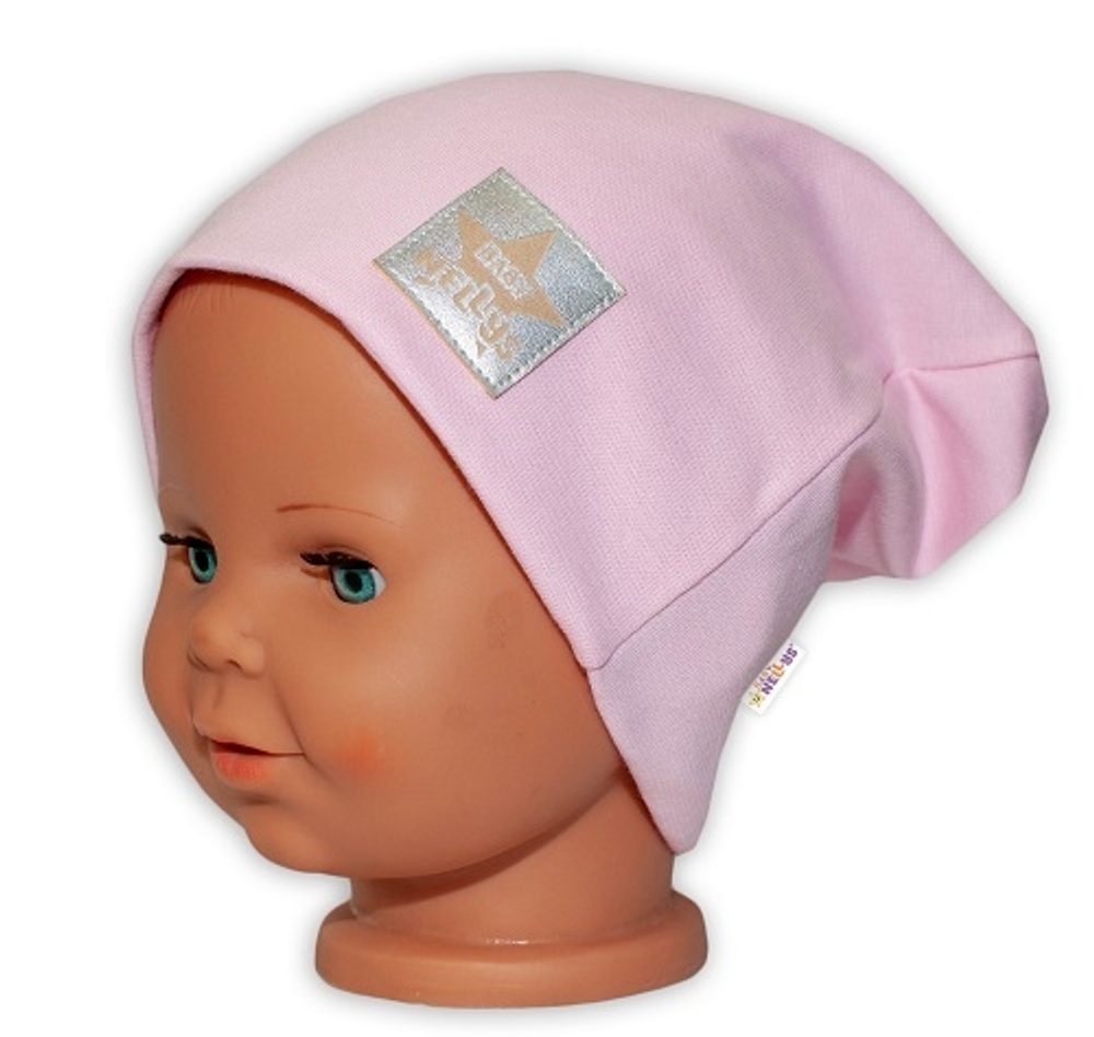 Baby Nellys Hand Made Dětská funkční čepice s dvojitým lemem - sv. růžová, vel. 110 - 98 (2-3r)