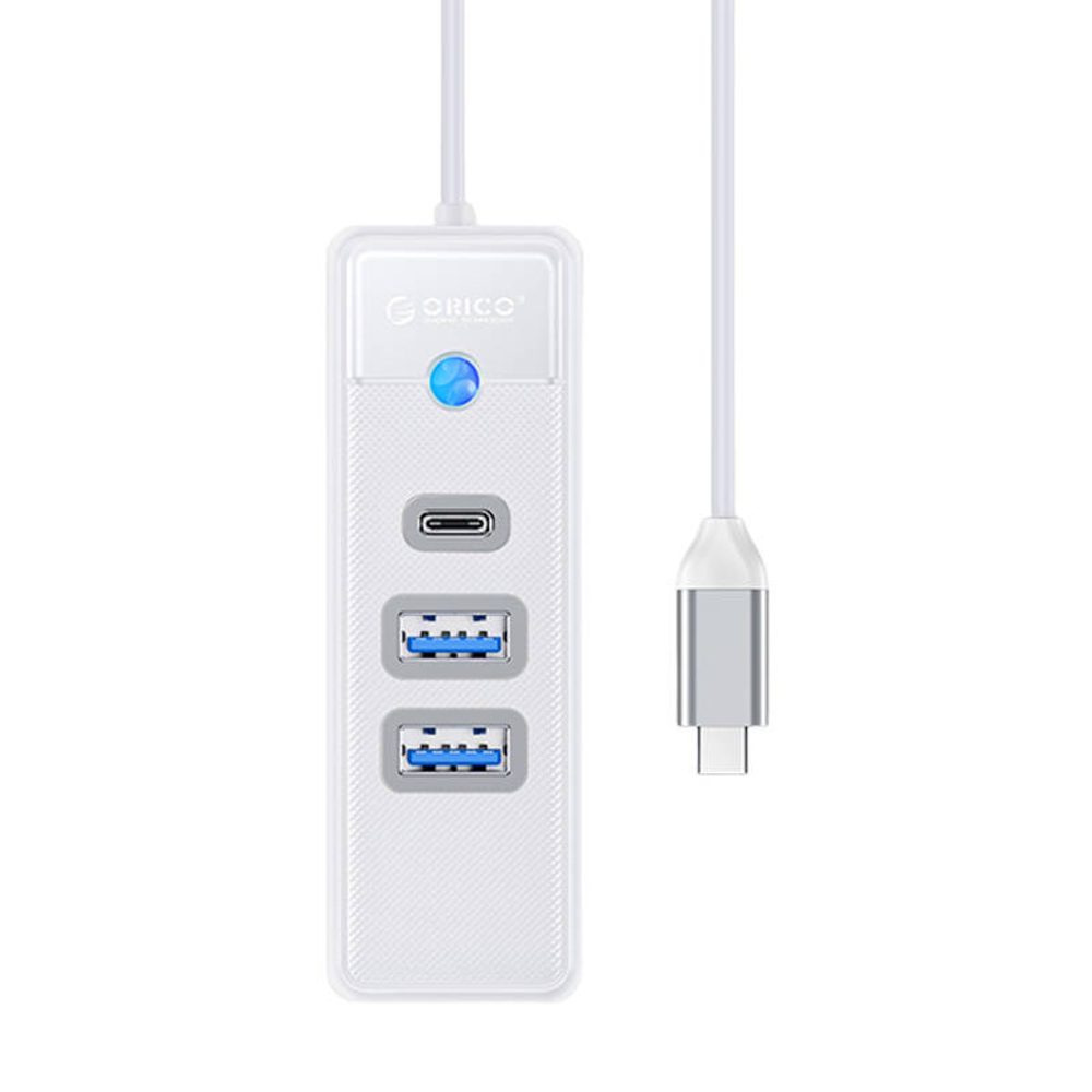 Orico Rozbočovací adaptér Orico USB-C na 2x USB 3.0 + USB-C, 5 Gb/s, 0,15 m (bílý)