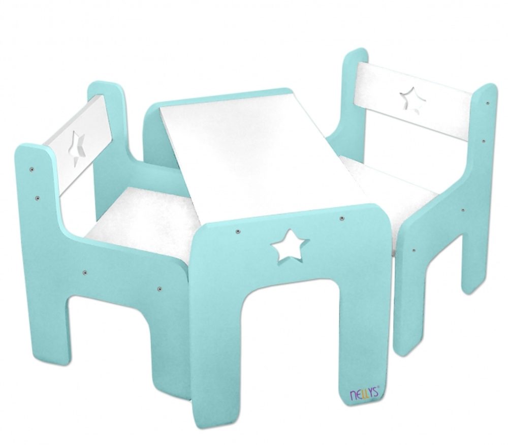 Levně NELLYS Sada nábytku Star - Stůl + 2 x židle - mátová s bílou