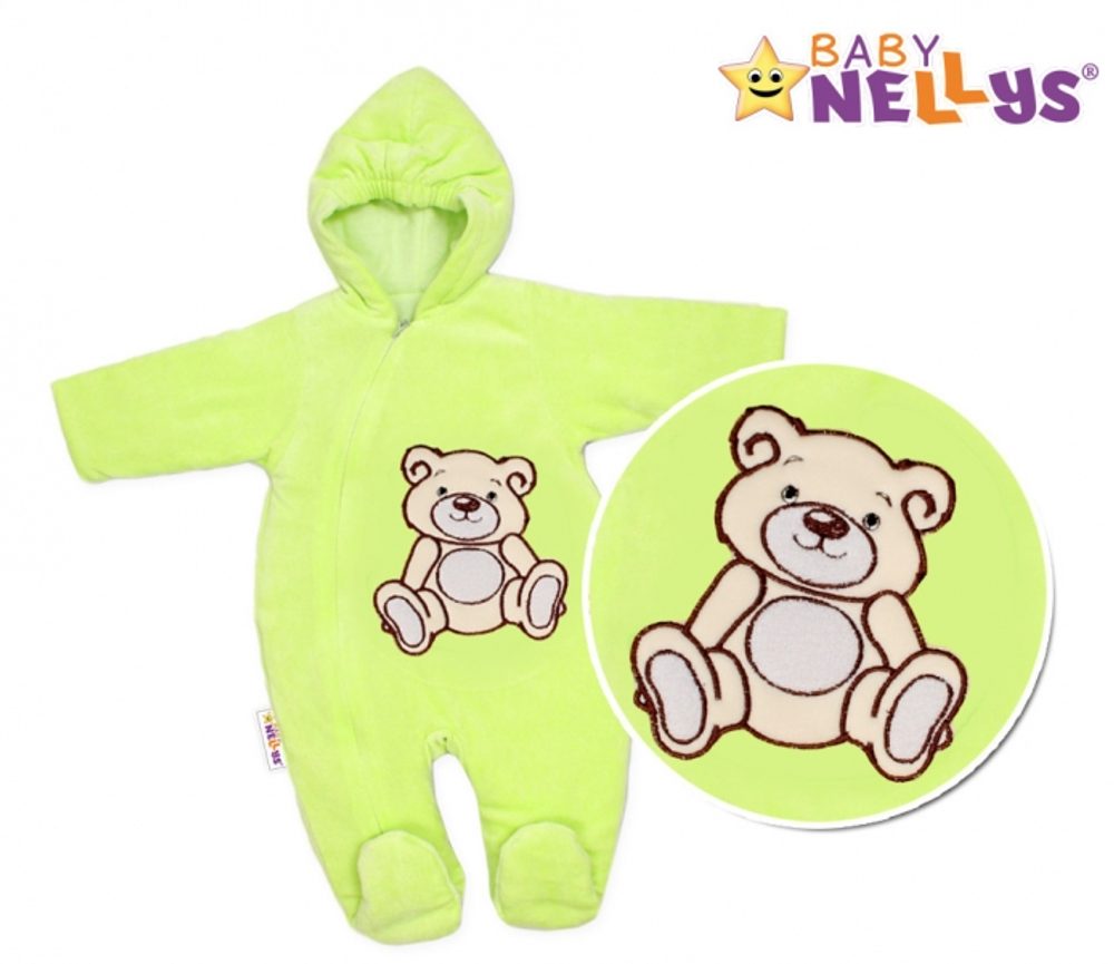 BABY NELLYS Zimní kombinézka/overálek Teddy Bear- zelená - 56 (1-2m) - 62 (2-3m)