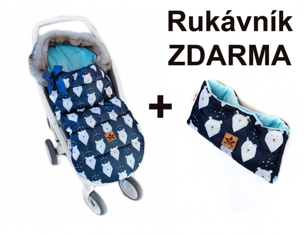 Baby Nellys Dětský fusak maxi PREMIUM Winter bear, + rukávník,granátový, 110x50cm, Baby Nellys