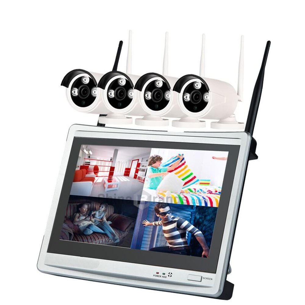 NVR bezdrátový kamerový set 4x IP wifi venkovní kamery,960P,11"LCD