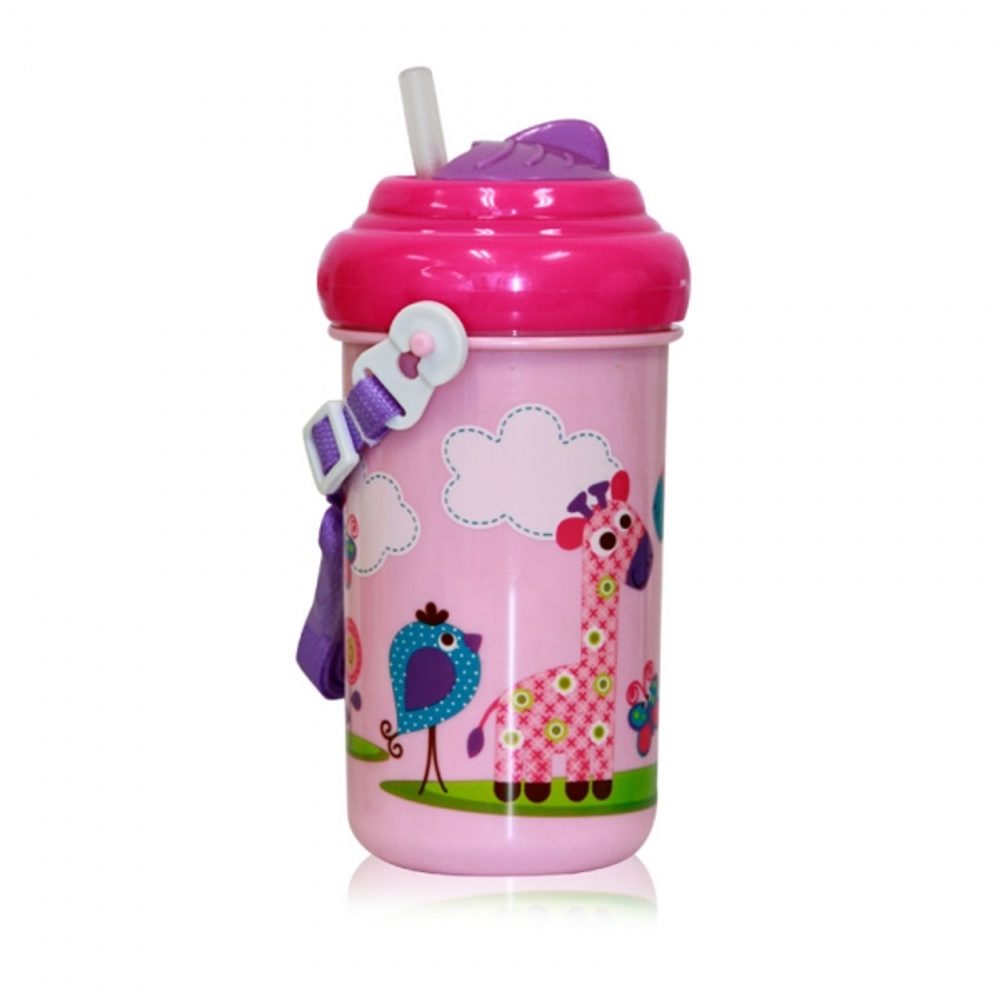 Lorelli Dětský pohár na pití Lorelli se slámkou 300 ML FUNNY ZOO PINK