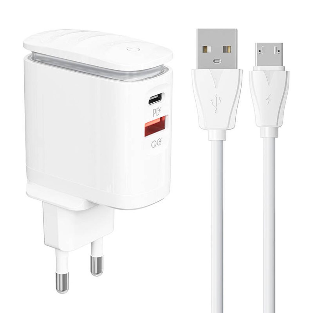 LDNIO Nástěnná nabíječka LDNIO A2423C USB, USB-C + kabel MicroUSB