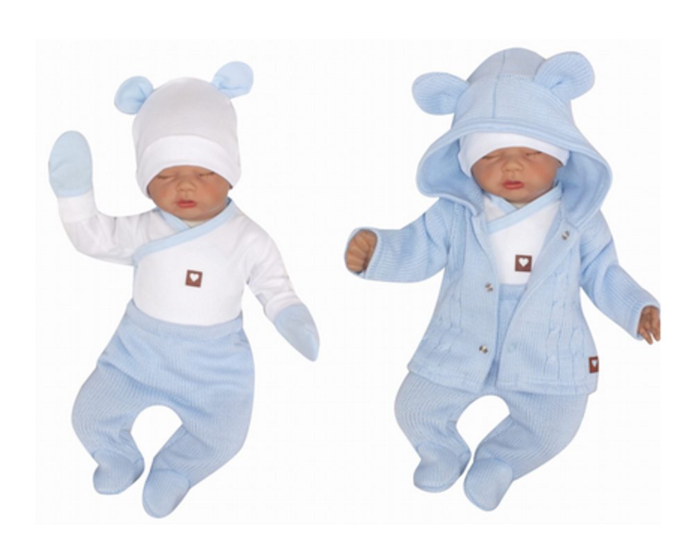 Z&Z 5-dílná kojenecká soupravička pletená do porodnice - modrá, bílá, vel. 56 - 56 (1-2m)